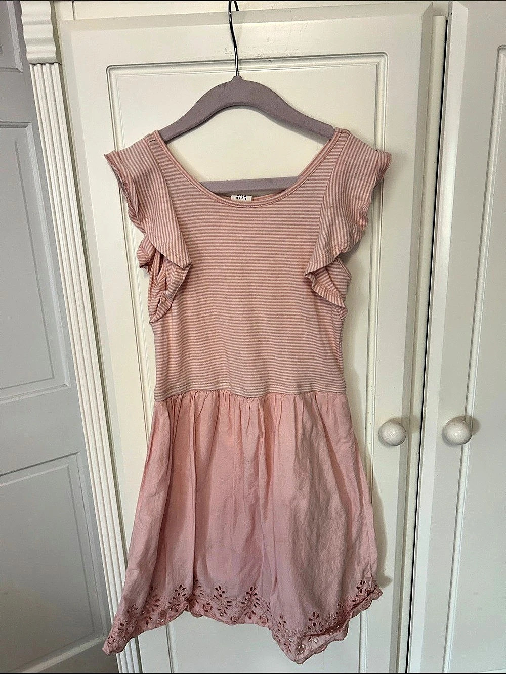 Tea Collection Girls Pink Striped Ruffle Sleeve Dress